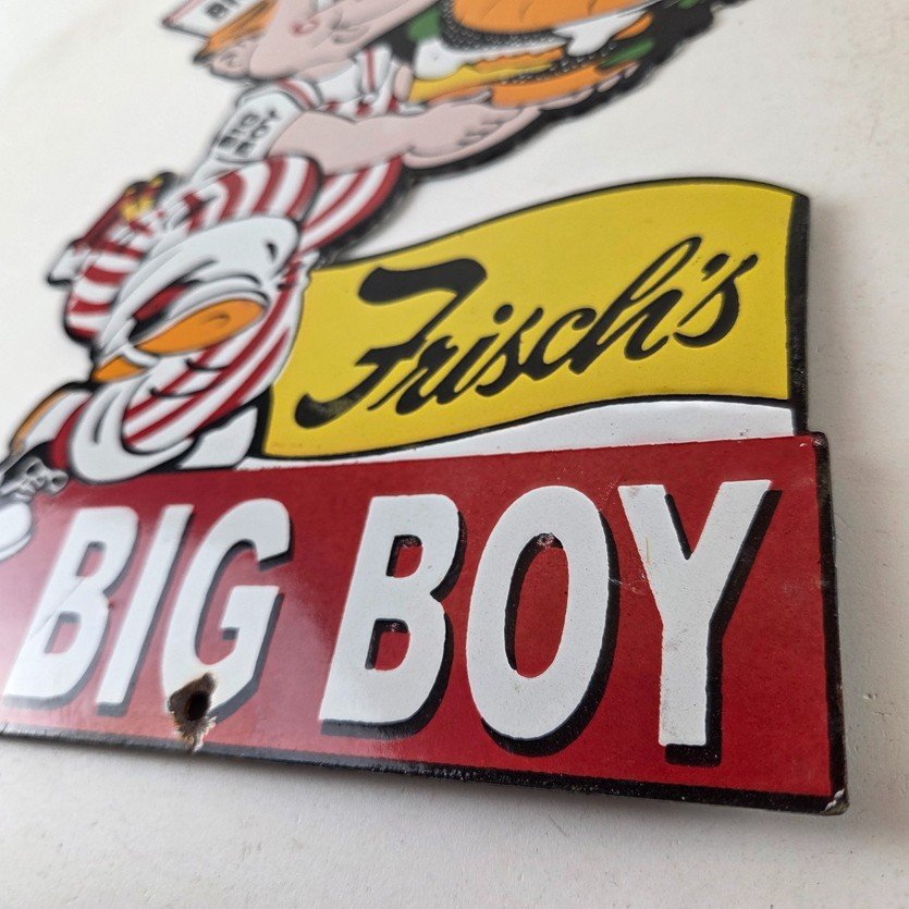 Vintage Big Boy Sign - Frischs Fast Food Porcelain Gas Pump Sign - Image 14