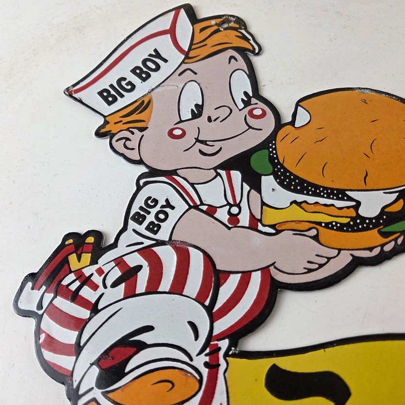 Vintage Big Boy Sign - Frischs Fast Food Porcelain Gas Pump Sign - Image 3