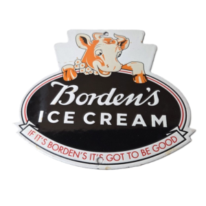 Vintage Bordens Ice Cream Porcelain Sign - Dairy Cow Milk Service Gas Pump Sign