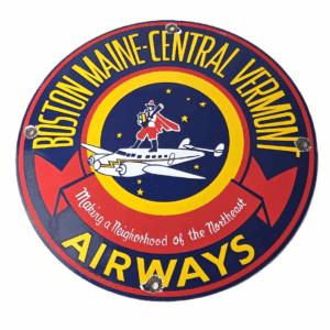 Vintage Boston Maine Airways Sign - Aviation Hangar Airplane Gas Porcelain Sign