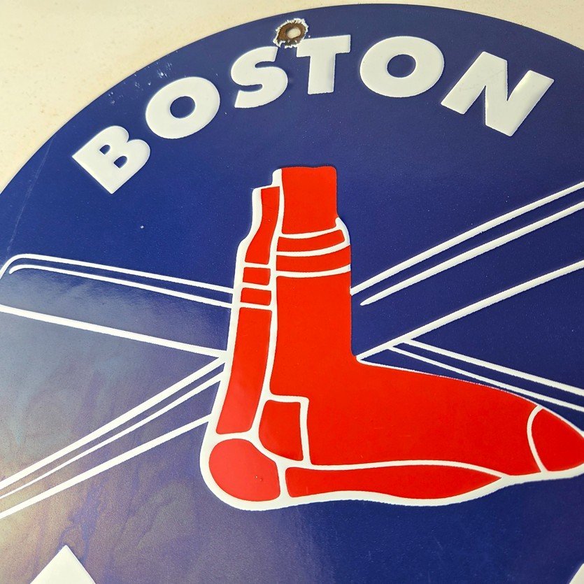 Vintage Boston Red Sox Sign - MLB Baseball Stadium Porcelain Gas Sign - Image 3