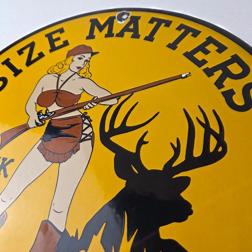 Vintage Browning Rifles Sign - Size Matters Deer Hunting Guns Porcelain Gas Sign - Image 12