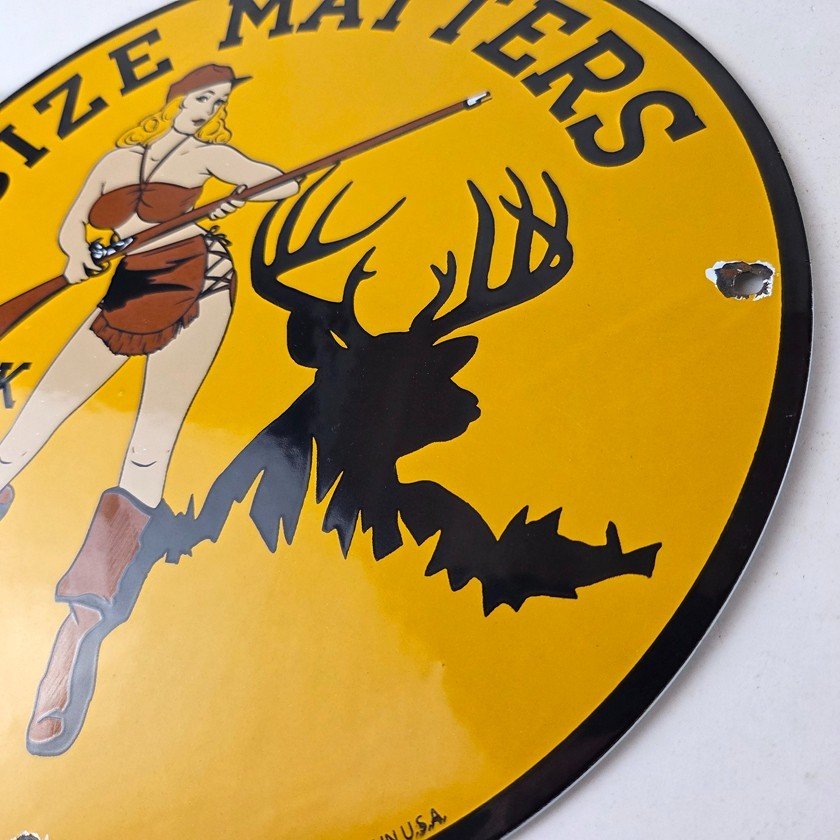 Vintage Browning Rifles Sign - Size Matters Deer Hunting Guns Porcelain Gas Sign - Image 13