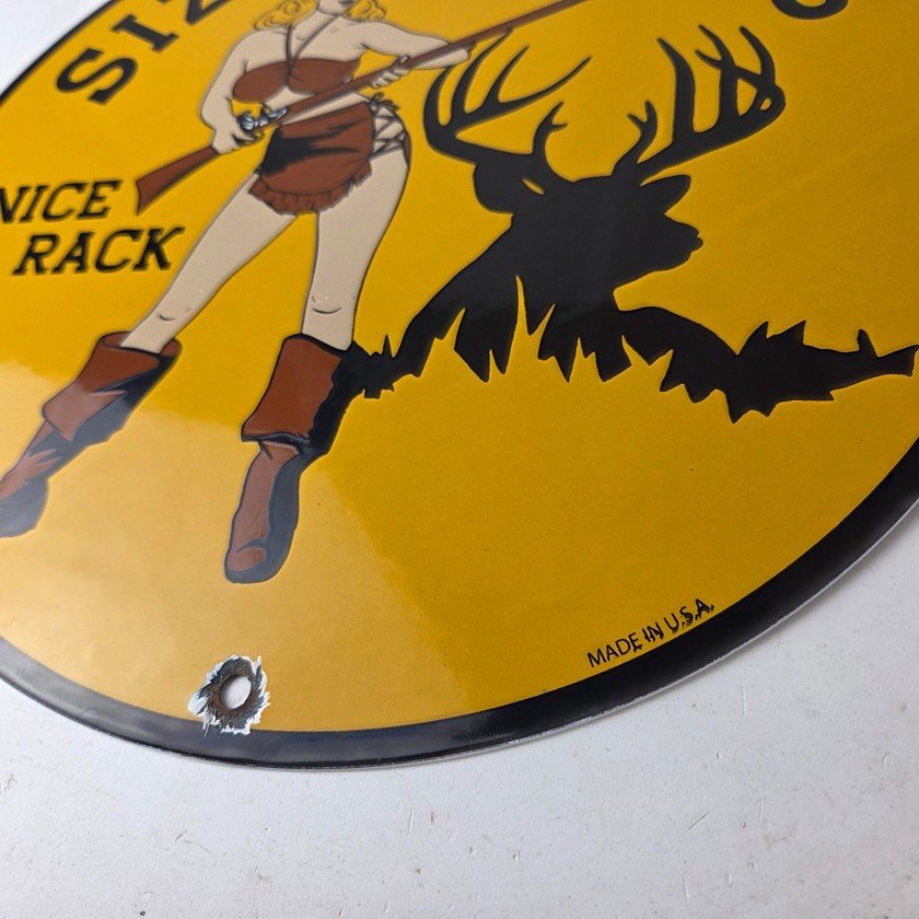 Vintage Browning Rifles Sign - Size Matters Deer Hunting Guns Porcelain Gas Sign - Image 14