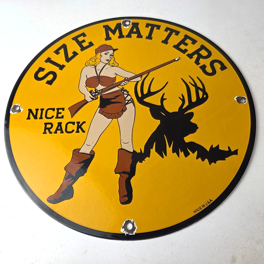 Vintage Browning Rifles Sign - Size Matters Deer Hunting Guns Porcelain Gas Sign - Image 15
