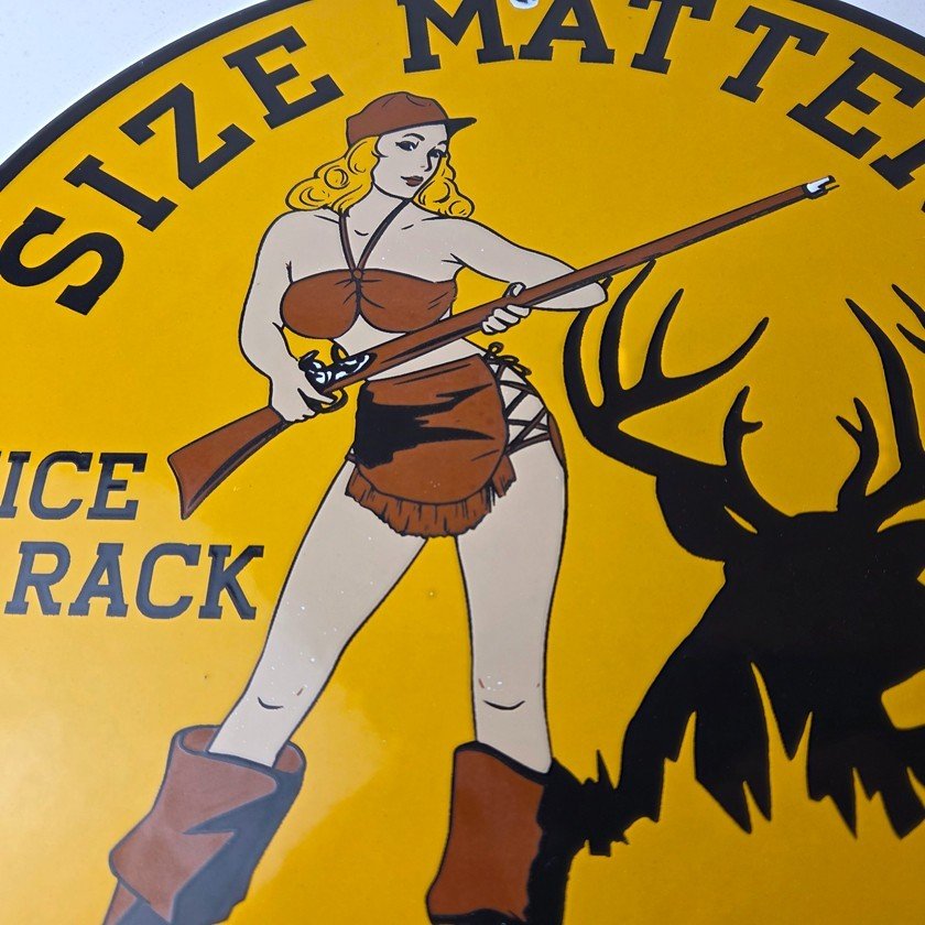 Vintage Browning Rifles Sign - Size Matters Deer Hunting Guns Porcelain Gas Sign - Image 3