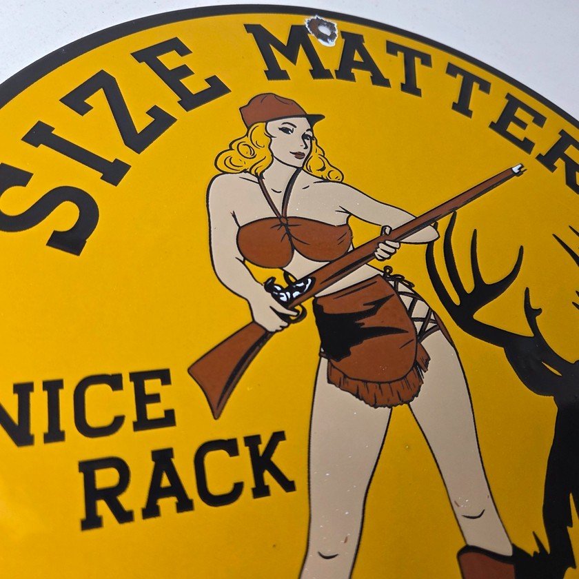 Vintage Browning Rifles Sign - Size Matters Deer Hunting Guns Porcelain Gas Sign - Image 5