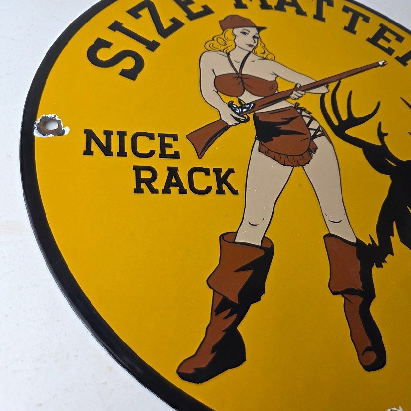 Vintage Browning Rifles Sign - Size Matters Deer Hunting Guns Porcelain Gas Sign - Image 6