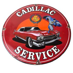 Vintage Cadillac Service Sign - Batman DC Comics Gas Pump Plate Porcelain Sign