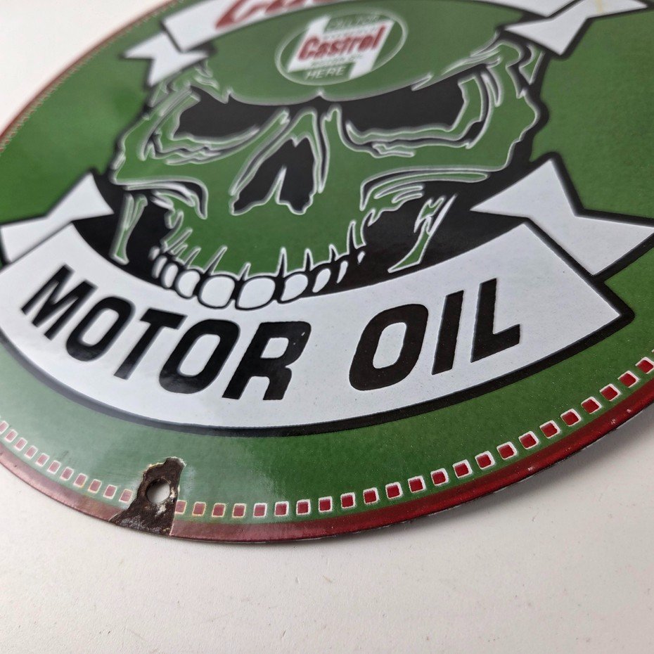 Vintage Castrol Sign - Racing Gas Skull Can Gas Porcelain Sign - Image 14