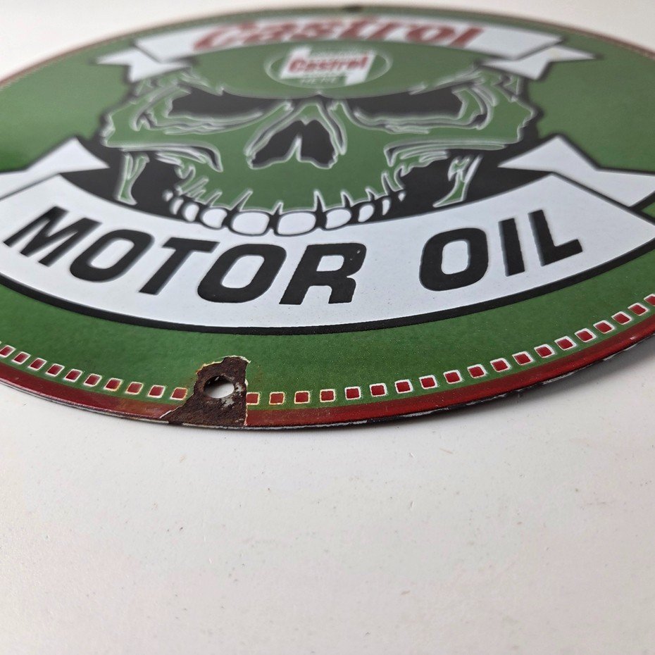 Vintage Castrol Sign - Racing Gas Skull Can Gas Porcelain Sign - Image 15