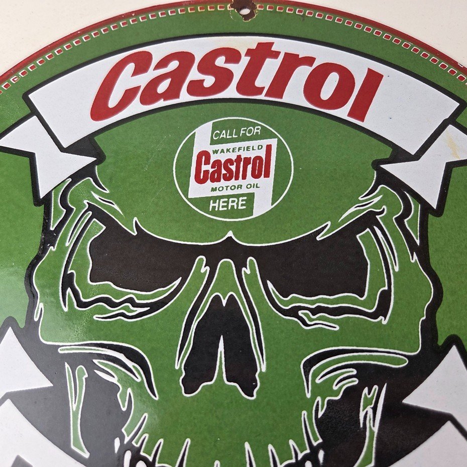 Vintage Castrol Sign - Racing Gas Skull Can Gas Porcelain Sign - Image 3