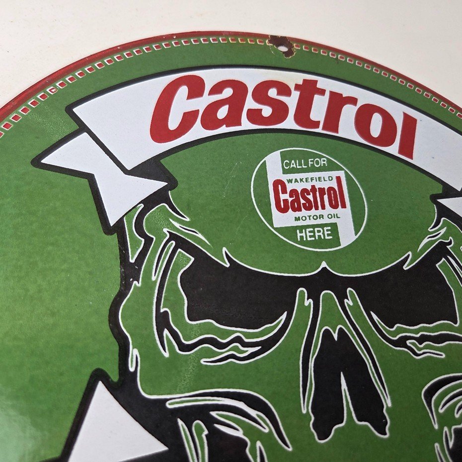 Vintage Castrol Sign - Racing Gas Skull Can Gas Porcelain Sign - Image 5