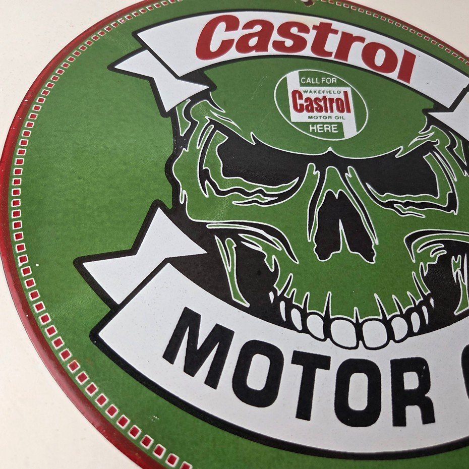 Vintage Castrol Sign - Racing Gas Skull Can Gas Porcelain Sign - Image 6