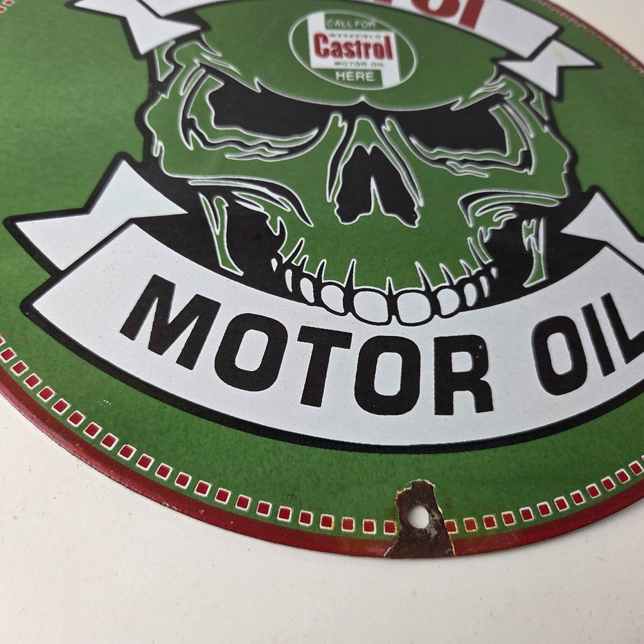 Vintage Castrol Sign - Racing Gas Skull Can Gas Porcelain Sign - Image 7