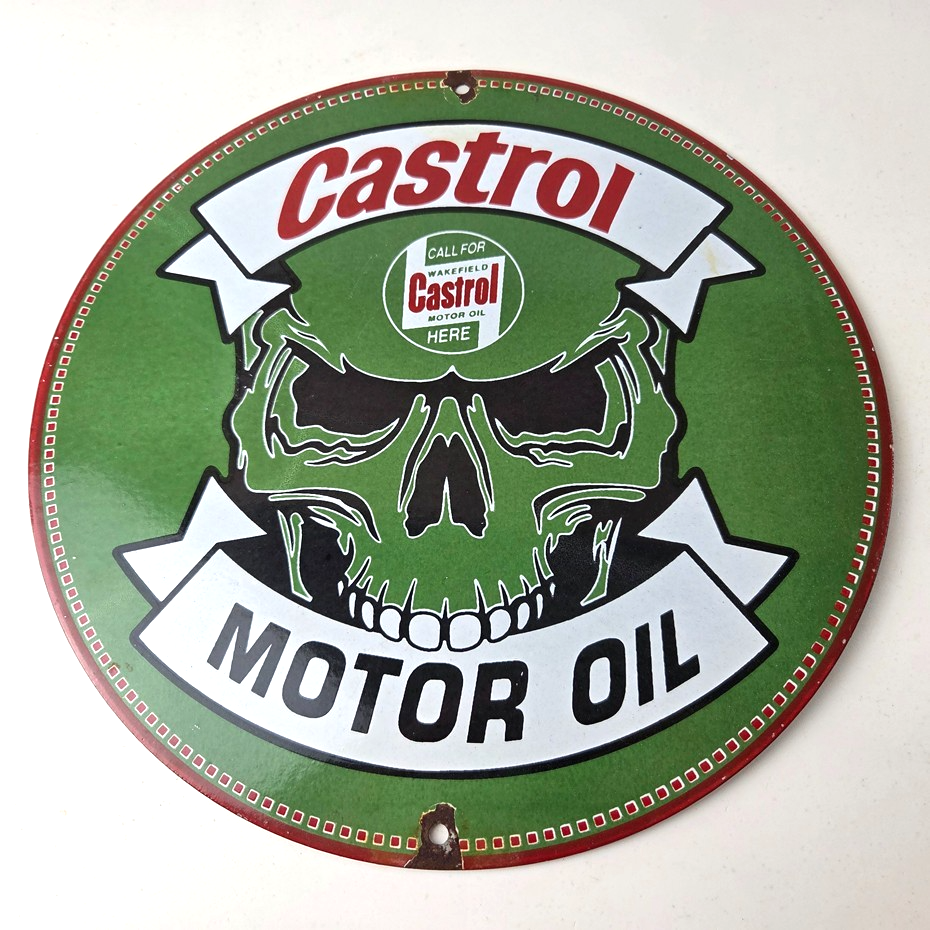 Vintage Castrol Sign - Racing Gas Skull Can Gas Porcelain Sign - Image 9