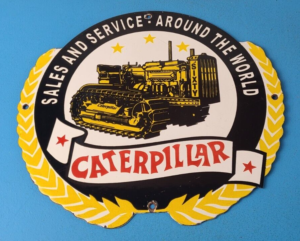 Vintage Caterpillar Sign Gas Pump Automotive Trucks Service Porcelain Sign 305870567938