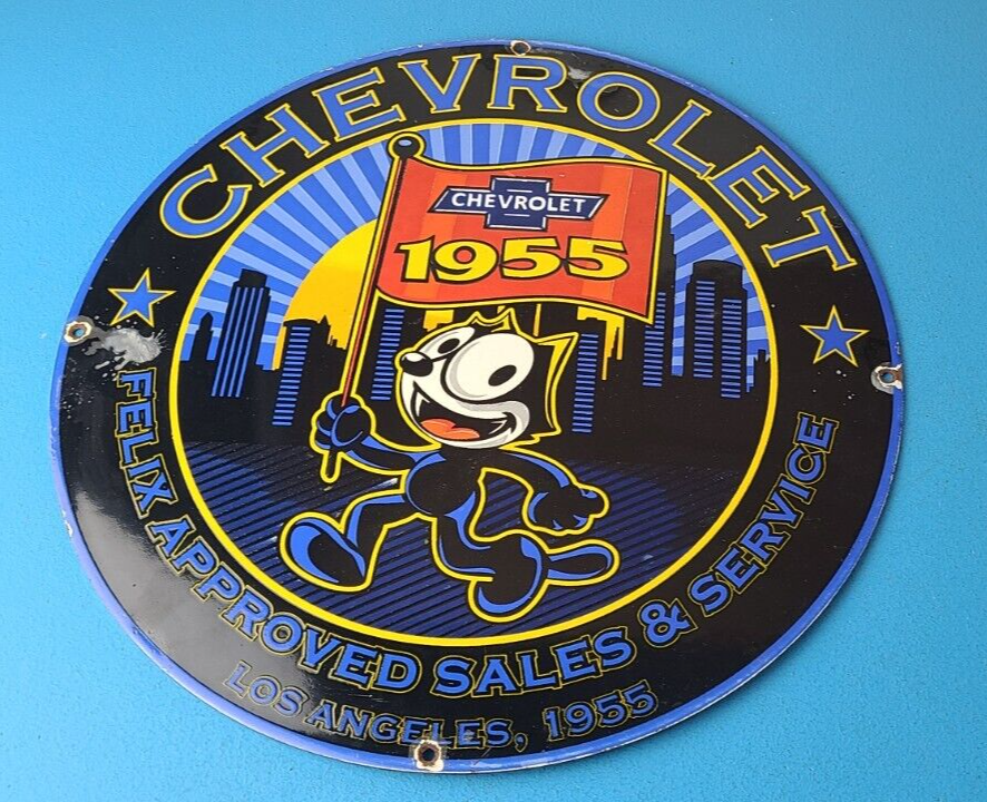 Vintage Chevrolet Porcelain Felix Service Man Cave Bar Wall Gas Pump Sign 305838625098