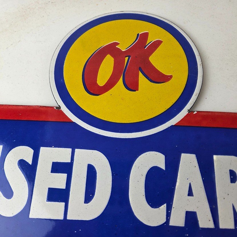 Vintage Chevrolet Sign - Used Cars Automobile Motors Gas Pump Porcelain Sign - Image 3