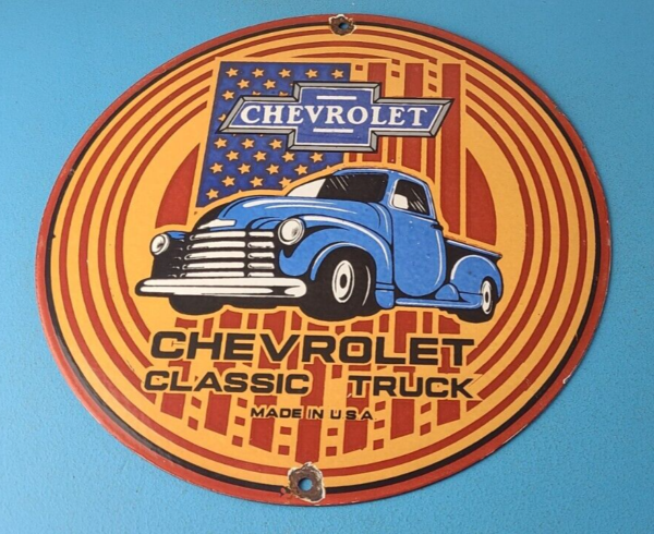 Vintage Chevrolet Trucks Sign Porcelain Bow Tie Classic Pickup Gas Pump Sign 305665506508