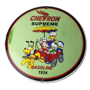 Vintage Chevron Gasoline Sign - Disney Supreme Gas Pump Service Porcelain Sign