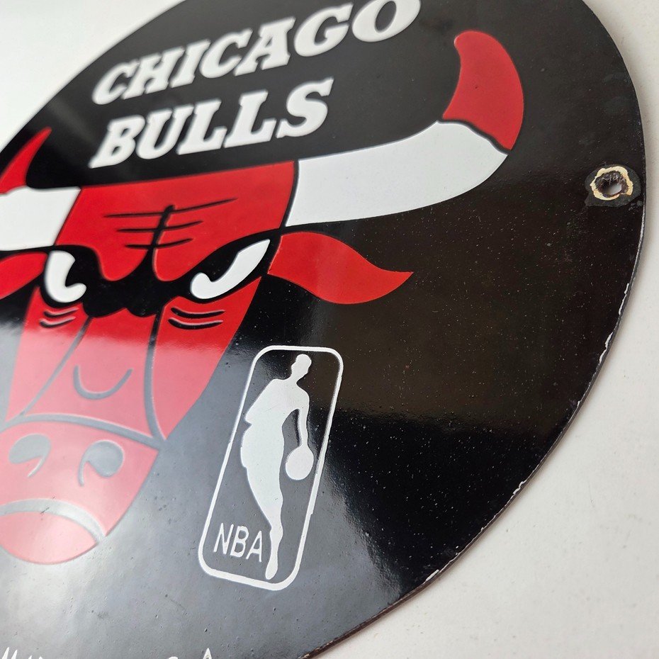 Vintage Chicago Bulls Sign - NBA Basketball Stadium Porcelain Gas Pump Sign - Image 13