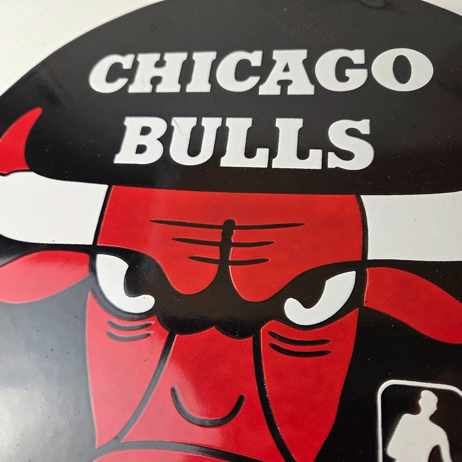 Vintage Chicago Bulls Sign - NBA Basketball Stadium Porcelain Gas Pump Sign - Image 3