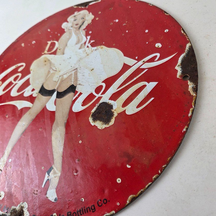 Vintage Coca Cola Porcelain Sign - Beverage Gas Pump Bottling Service Soda Sign - Image 13