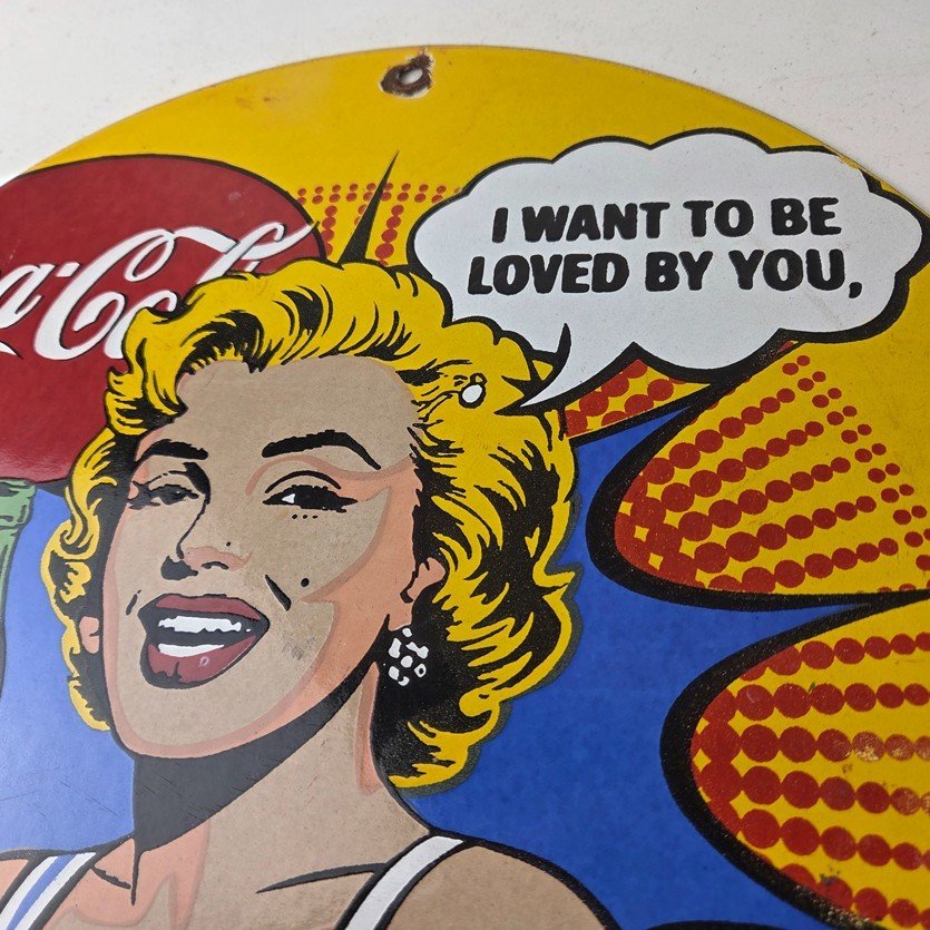 Vintage Coca Cola Porcelain Sign - Gas Pump Service Marilyn Monroe Sign - Image 12