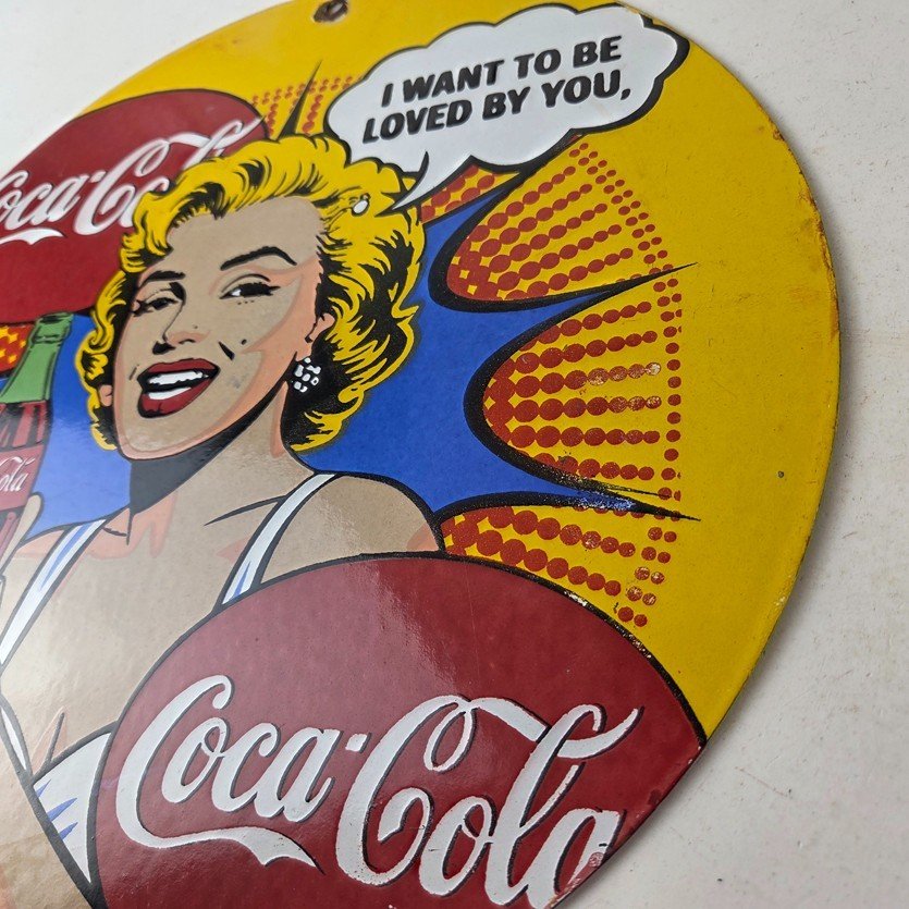 Vintage Coca Cola Porcelain Sign - Gas Pump Service Marilyn Monroe Sign - Image 13
