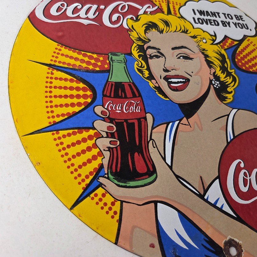 Vintage Coca Cola Porcelain Sign - Gas Pump Service Marilyn Monroe Sign - Image 6