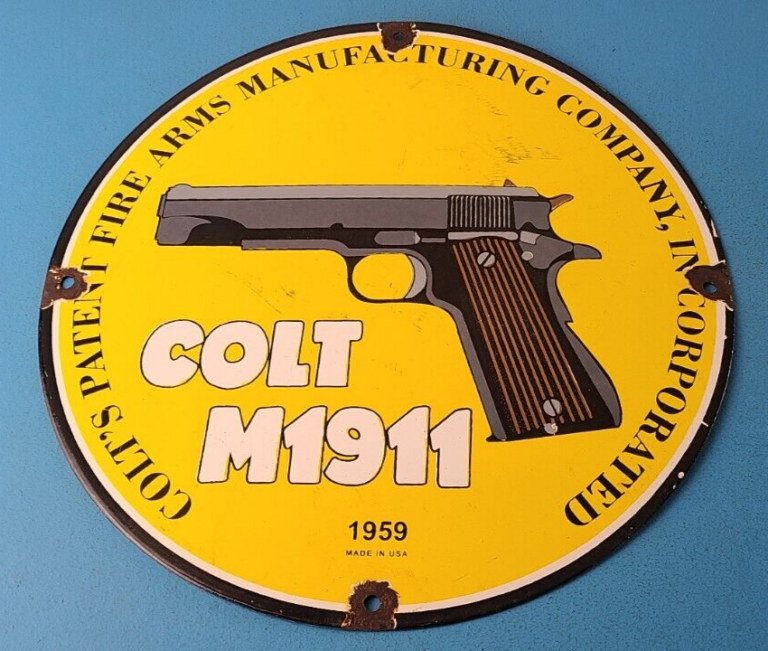 Vintage Colt Firearms Sign Single Action M1911 Pistol Guns Porcelain Gas Sign 306072954278