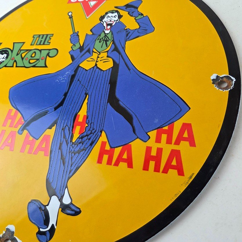 Vintage Conoco Gasoline Porcelain Sign - Joker Batman N-Tane Comic Gas Pump Sign - Image 13