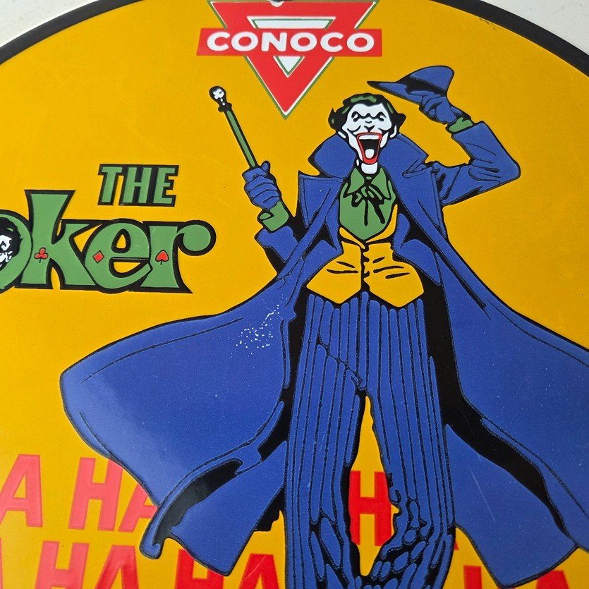 Vintage Conoco Gasoline Porcelain Sign - Joker Batman N-Tane Comic Gas Pump Sign - Image 3