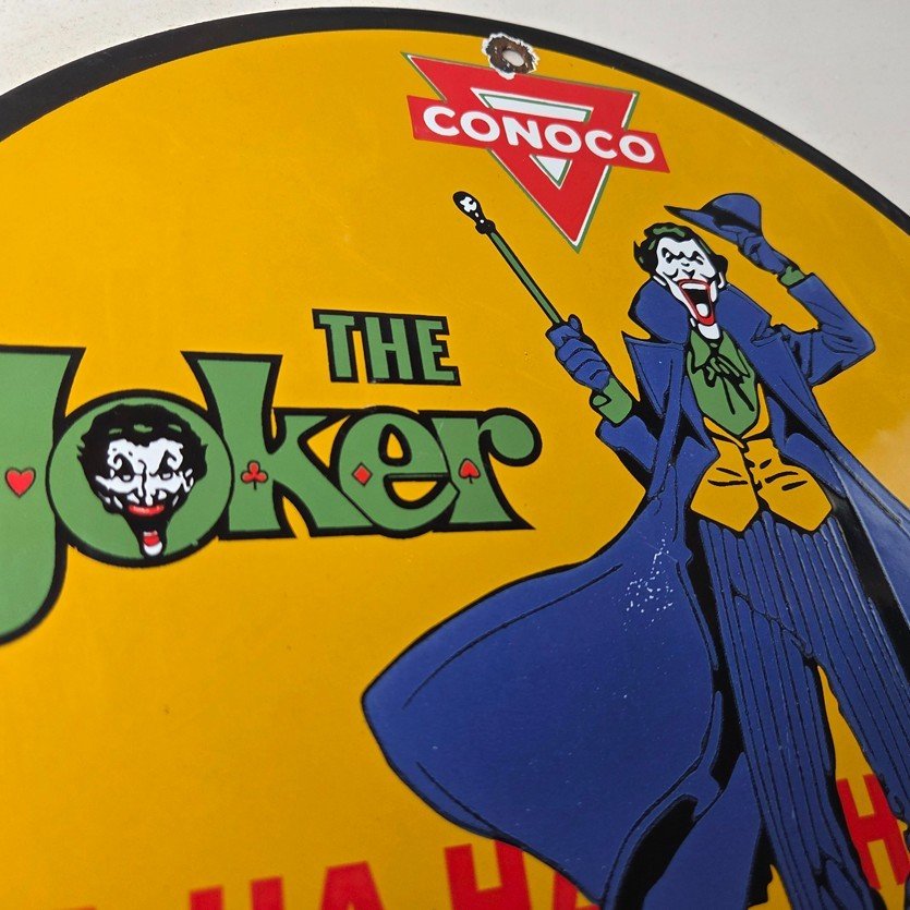 Vintage Conoco Gasoline Porcelain Sign - Joker Batman N-Tane Comic Gas Pump Sign - Image 5