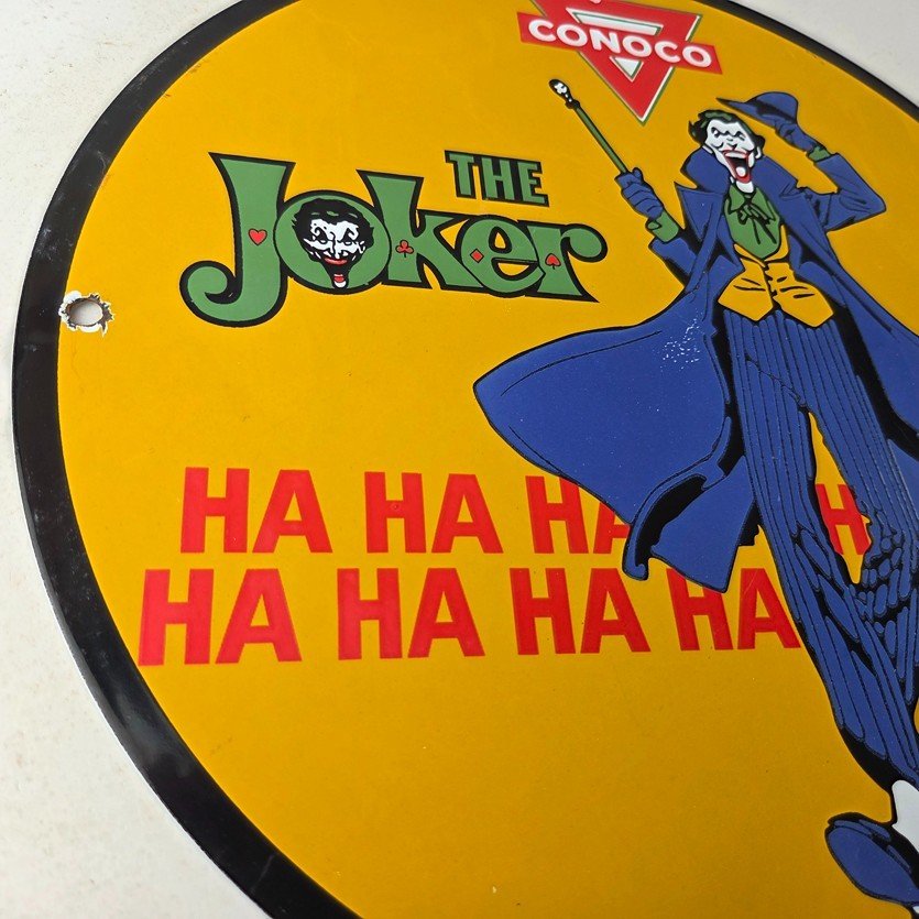 Vintage Conoco Gasoline Porcelain Sign - Joker Batman N-Tane Comic Gas Pump Sign - Image 6
