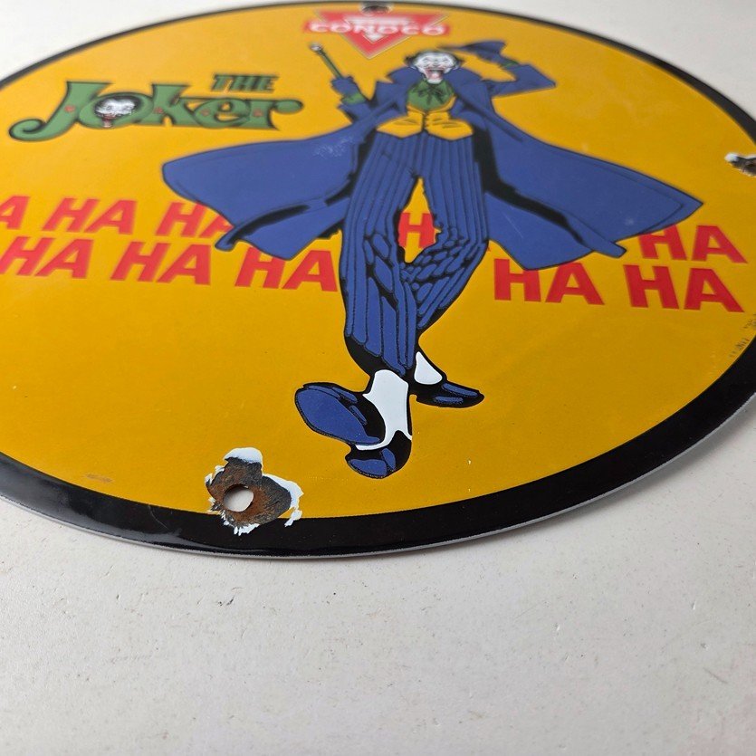 Vintage Conoco Gasoline Porcelain Sign - Joker Batman N-Tane Comic Gas Pump Sign - Image 10