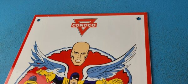 Vintage Conoco Gasoline Porcelain Sign X Men Marvel Comics Group Gas Pump Sign
