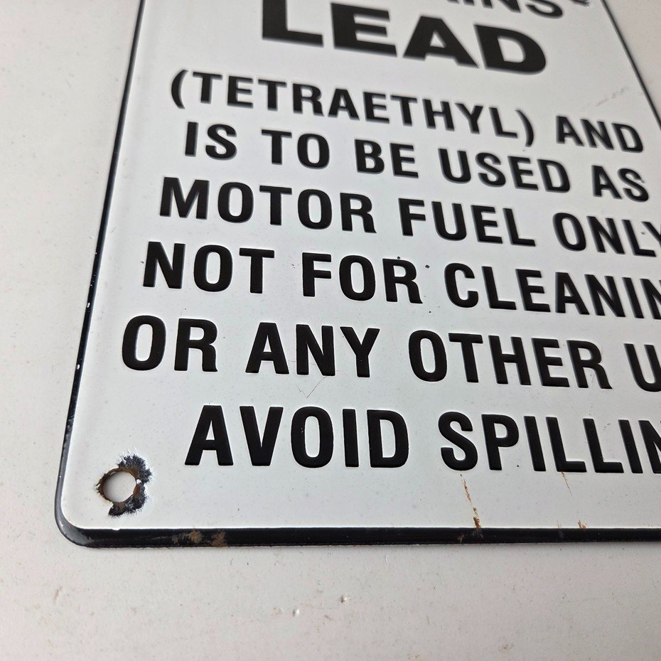 Vintage Contains Lead Sign - Gas Warning Caution Avoid Spilling Porcelain Sign - Image 11