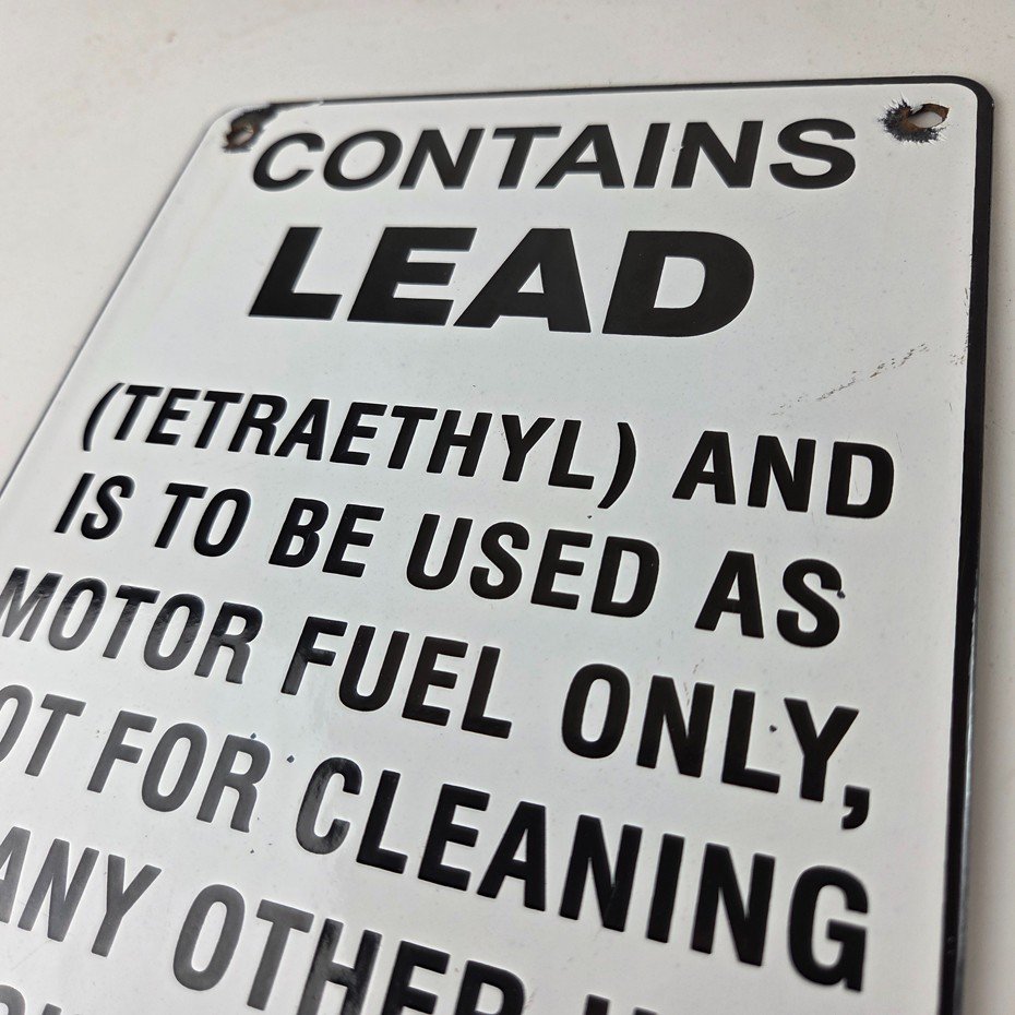 Vintage Contains Lead Sign - Gas Warning Caution Avoid Spilling Porcelain Sign - Image 12