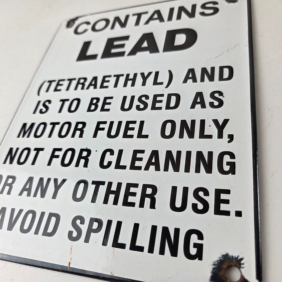 Vintage Contains Lead Sign - Gas Warning Caution Avoid Spilling Porcelain Sign - Image 13