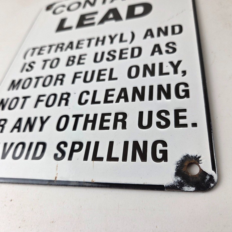 Vintage Contains Lead Sign - Gas Warning Caution Avoid Spilling Porcelain Sign - Image 14