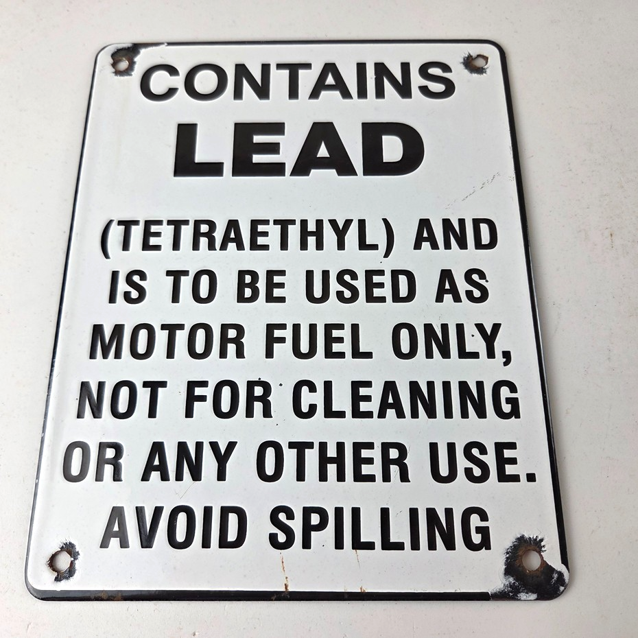 Vintage Contains Lead Sign - Gas Warning Caution Avoid Spilling Porcelain Sign - Image 15