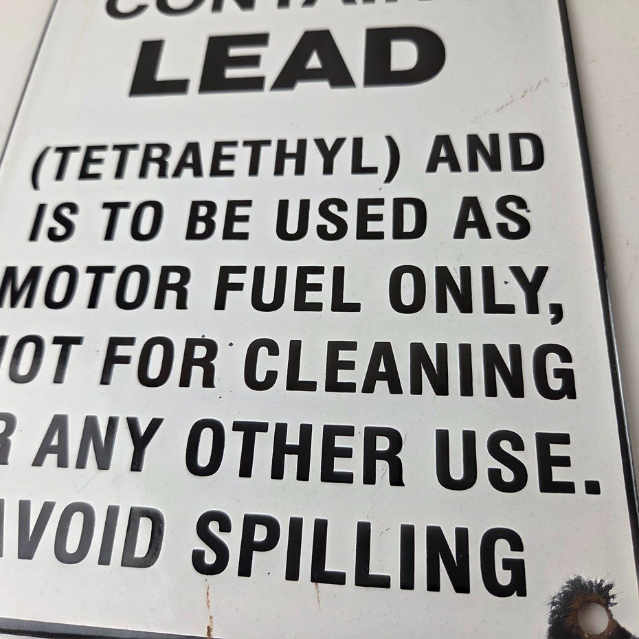 Vintage Contains Lead Sign - Gas Warning Caution Avoid Spilling Porcelain Sign - Image 4