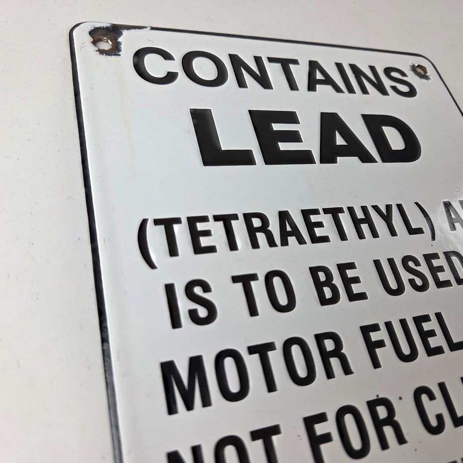 Vintage Contains Lead Sign - Gas Warning Caution Avoid Spilling Porcelain Sign - Image 5