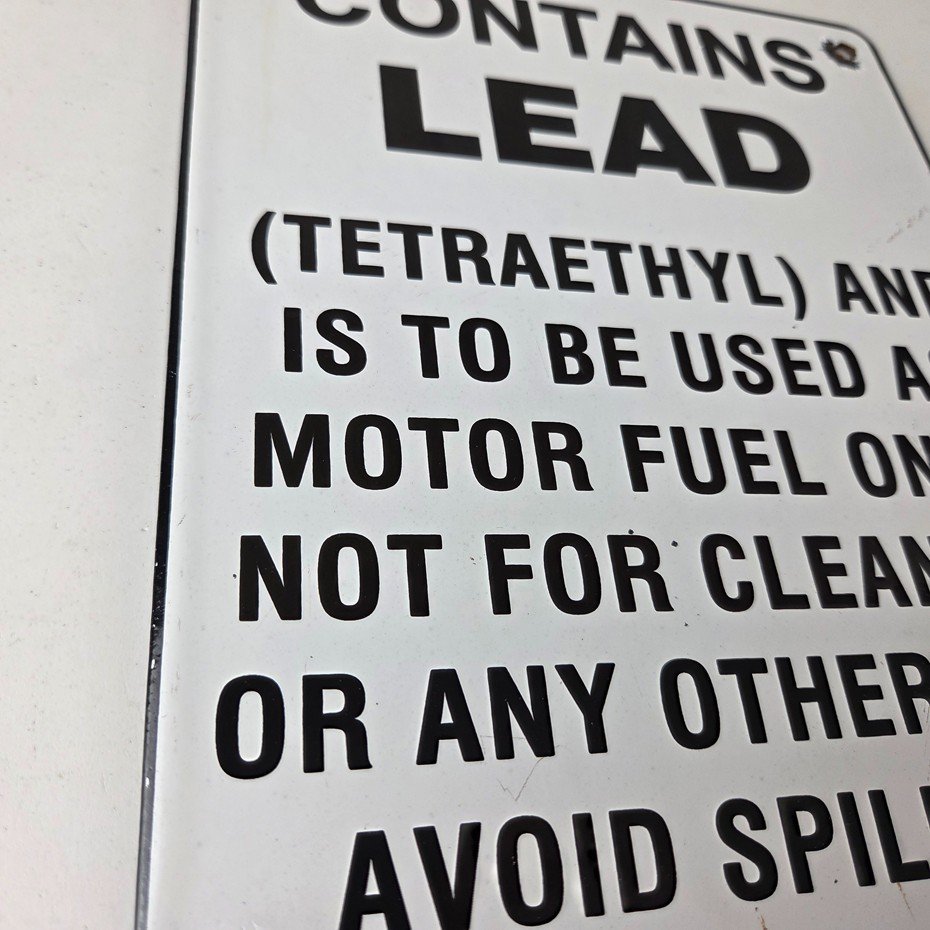 Vintage Contains Lead Sign - Gas Warning Caution Avoid Spilling Porcelain Sign - Image 6