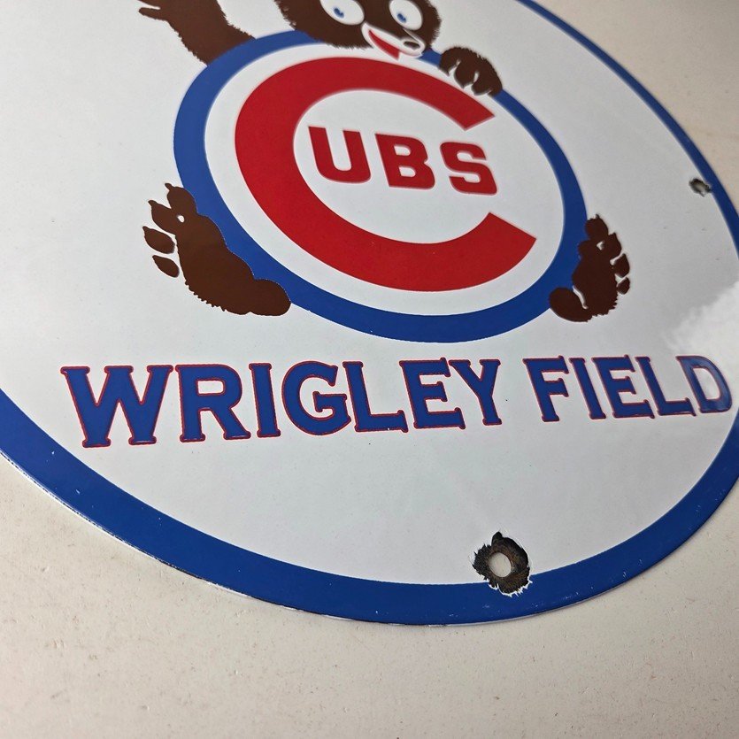 Vintage Cubs Wrigley Field Sign - MLB Baseball Stadium Porcelain Gas Sign - Image 11