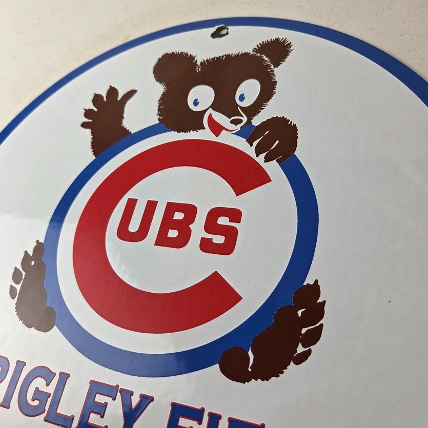 Vintage Cubs Wrigley Field Sign - MLB Baseball Stadium Porcelain Gas Sign - Image 12