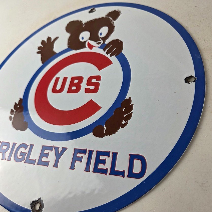 Vintage Cubs Wrigley Field Sign - MLB Baseball Stadium Porcelain Gas Sign - Image 13