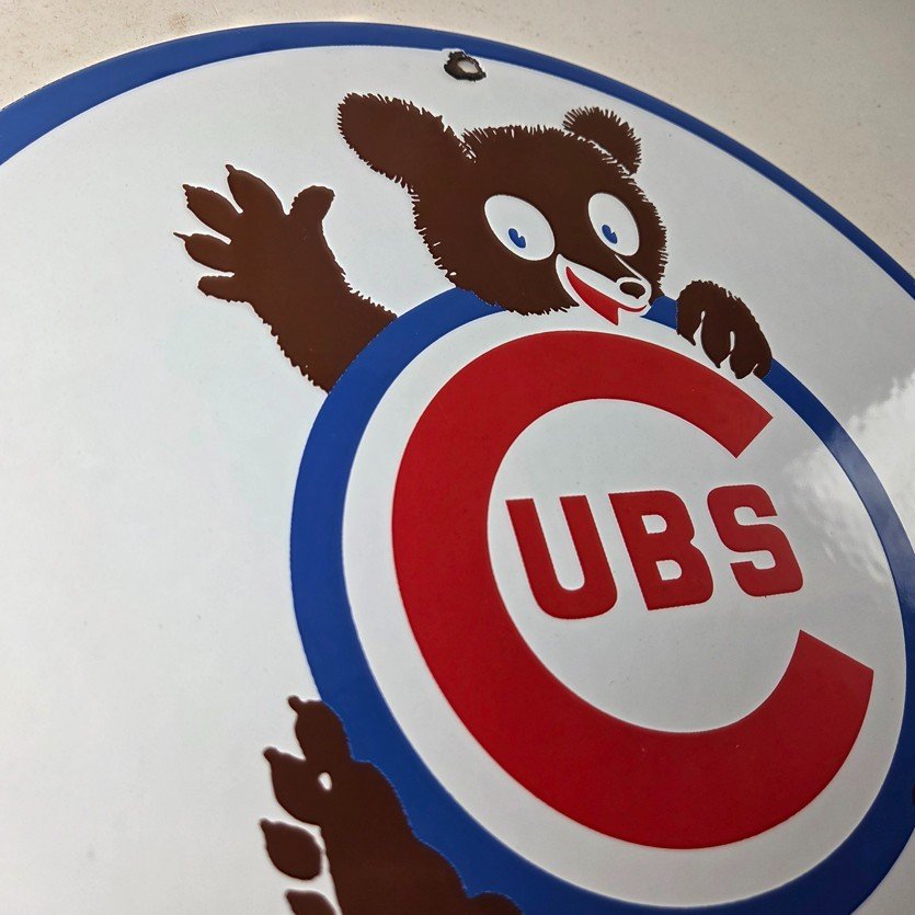 Vintage Cubs Wrigley Field Sign - MLB Baseball Stadium Porcelain Gas Sign - Image 5